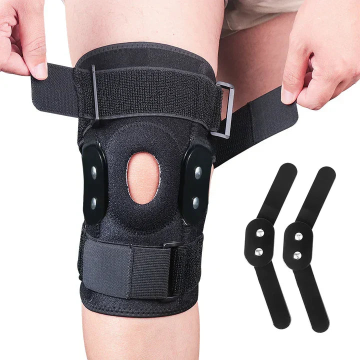 Hinged knee brace neoprene adjustable support in black