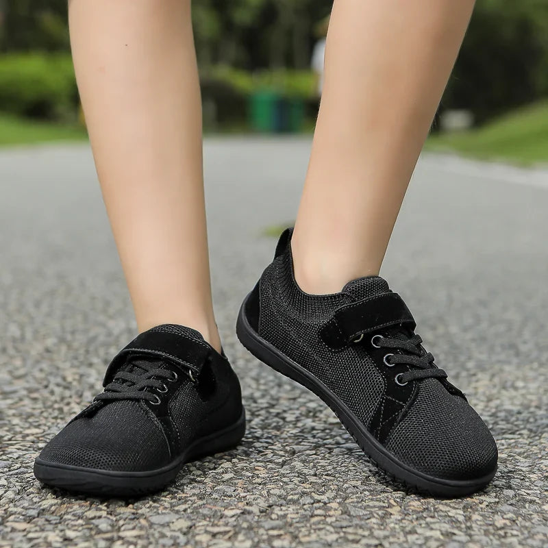 Kids barefoot sneakers wide toe box flexible sole velcro closure