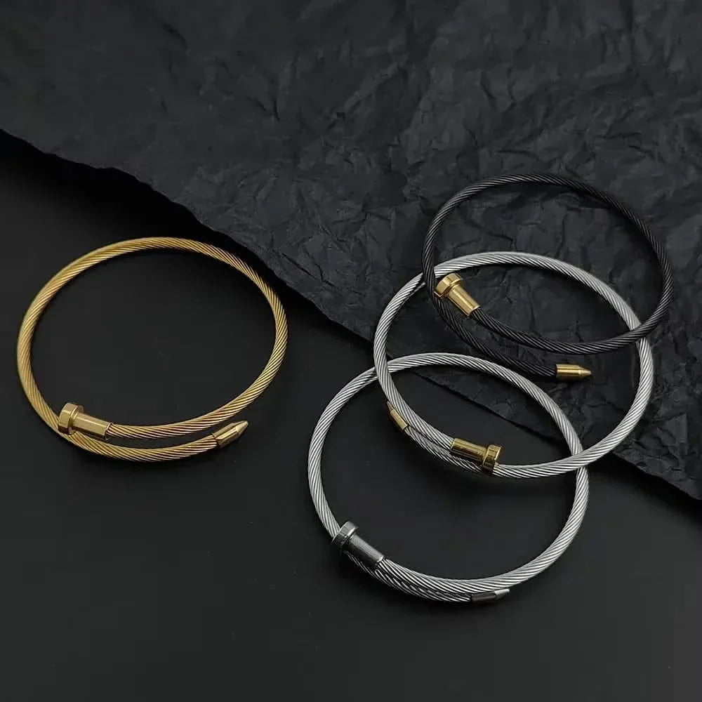 Stainless steel nail bracelet adjustable polished finish