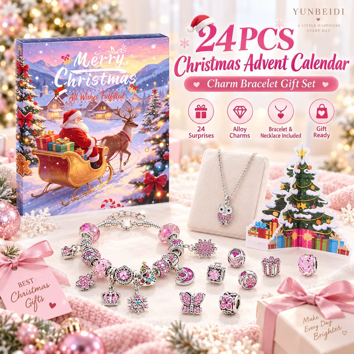 Charm Bracelet Advent Calendar 24 Piece Christmas Countdown Set