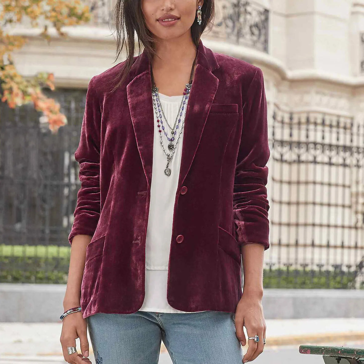 Women Velvet Blazer Casual Slim Fit Notched Lapel Long Sleeve