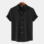 Men's linen cotton blend summer shirt with spread collar and classic fit