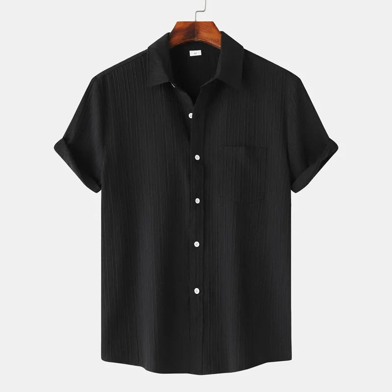 Men's linen cotton blend summer shirt with spread collar and classic fit