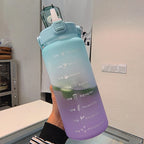 2L motivational water bottle with time markings and removable straw, BPA-free