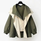Women's hooded windbreaker jacket patchwork design relaxed fit