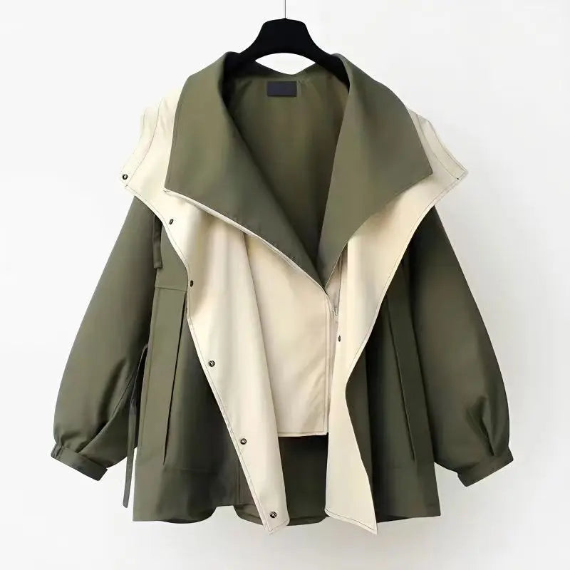 Women's hooded windbreaker jacket patchwork design relaxed fit