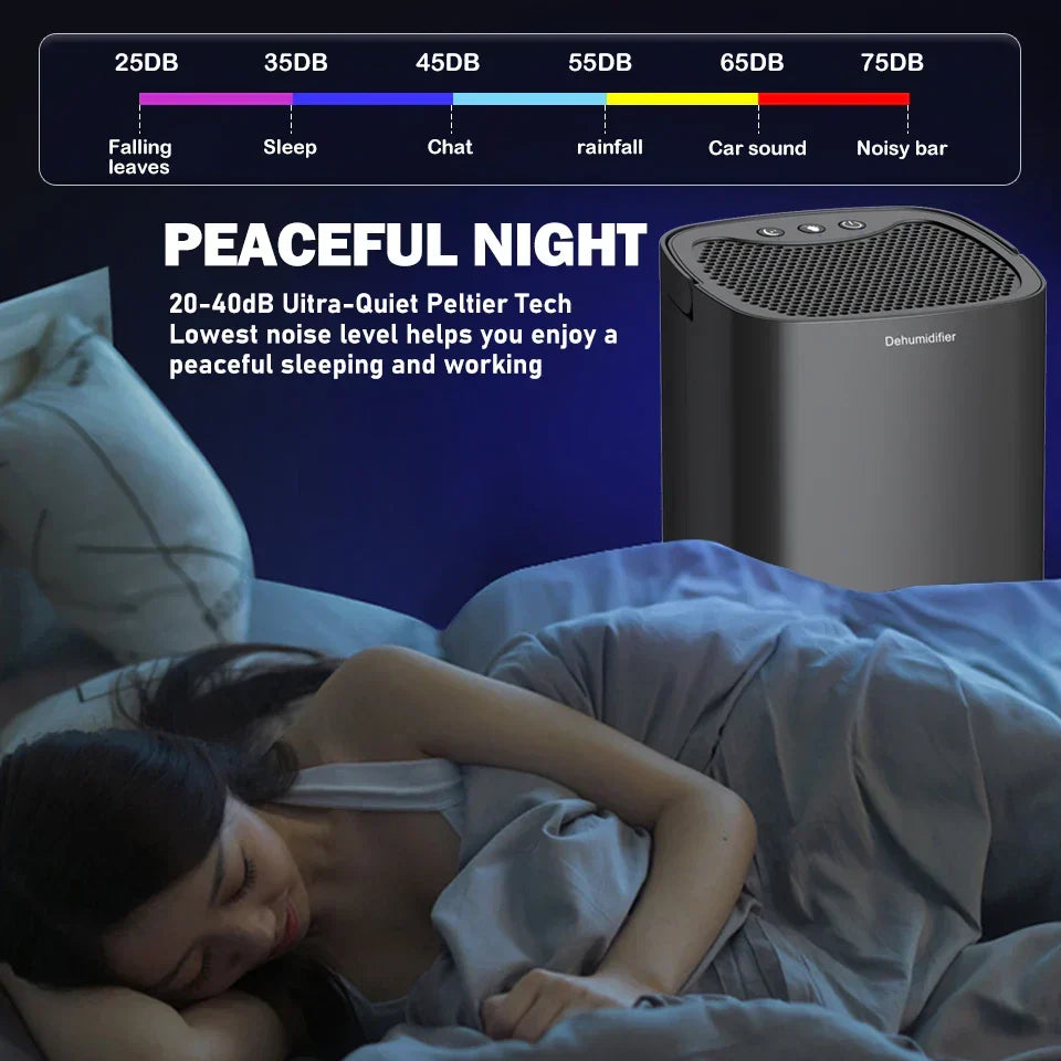 Portable dehumidifier 2-in-1 air filter and night light 1000ml compact