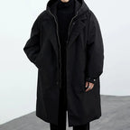 Lightweight water wind resistant long overcoat full zip with hood