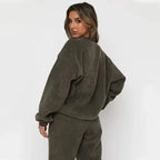 Women corduroy 2 piece lounge set relaxed fit sweatshirt and cuffed joggers