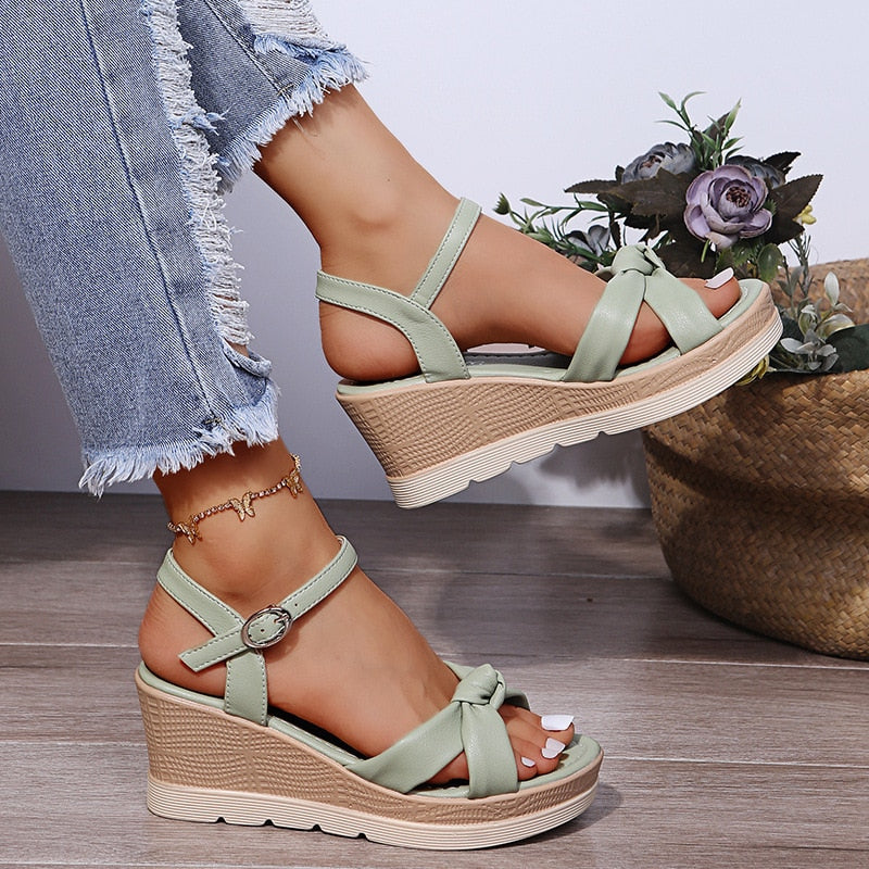 Women Wedge Sandals Cross Strap Open Toe Lightweight Comfort Heel