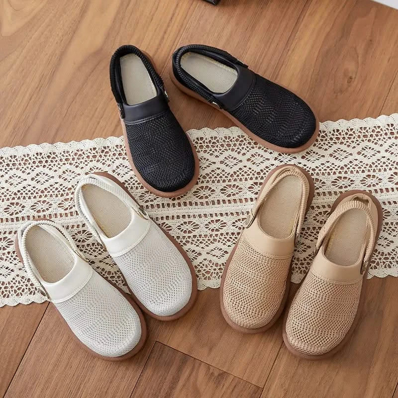 Women mesh slip-on clogs with cushioned footbed and elastic heel strap