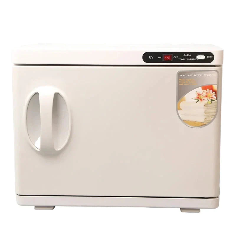 UV sterilizer dryer 23L white cabinet with stainless steel racks for towels and bottles