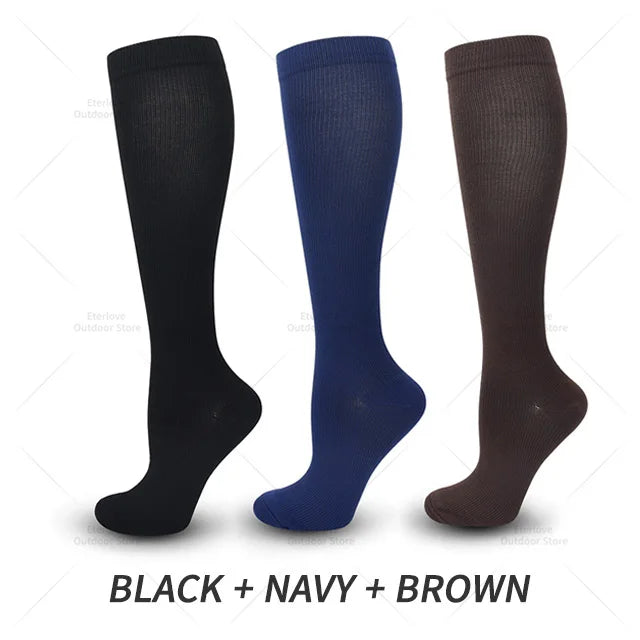 Knee high compression socks 15-20 mmHg, 3 pairs, unisex for running and nursing