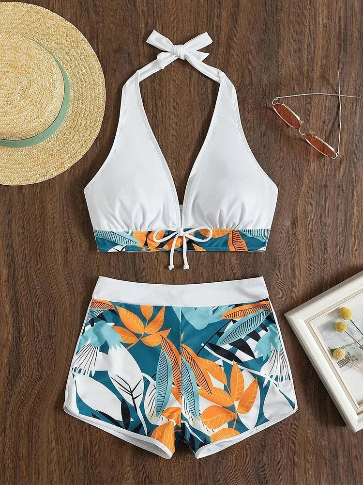 Bikini Set High Waist Women Printed Two Piece Wire Free Swimwear
