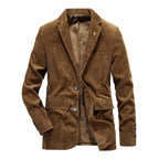 Men's corduroy blazer in brown, smart casual tailored fit for autumn winter