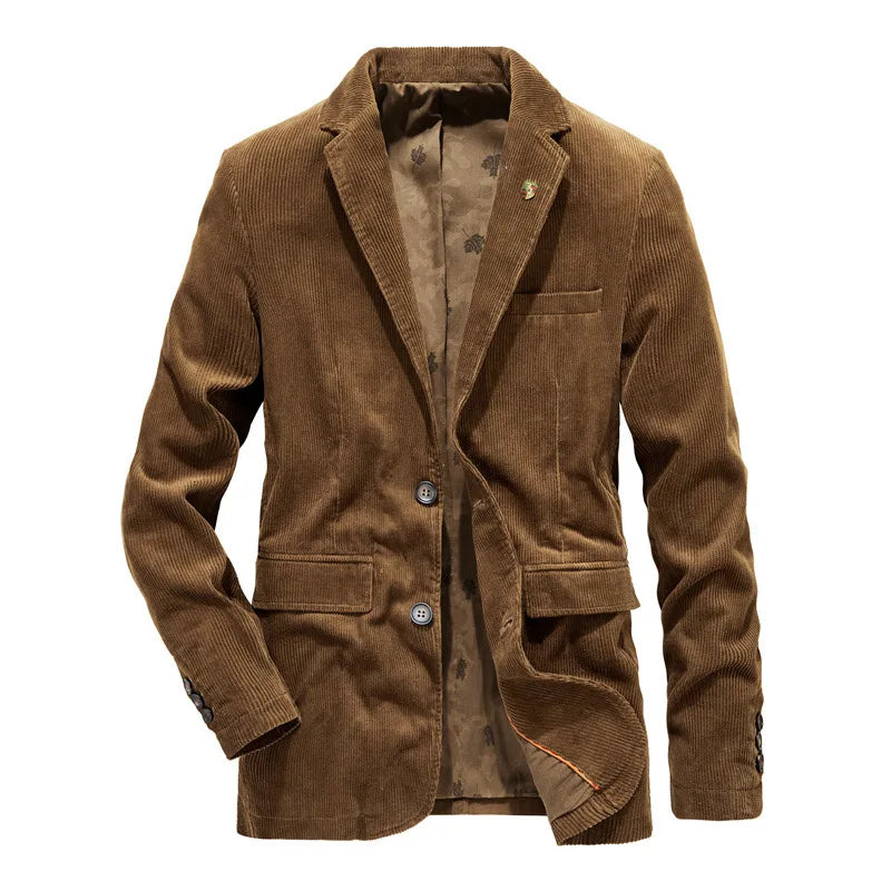Men's corduroy blazer in brown, smart casual tailored fit for autumn winter