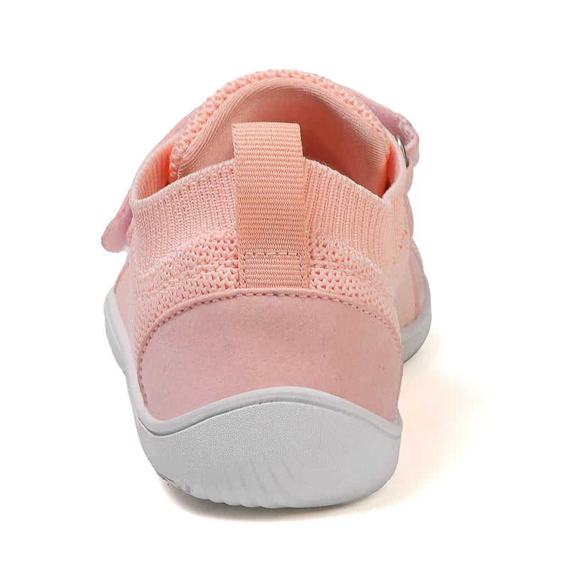 Kids barefoot sneakers wide toe box flexible sole velcro closure