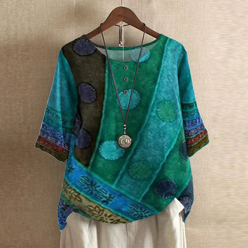 Women retro blouse vintage style with button front and waist shaping