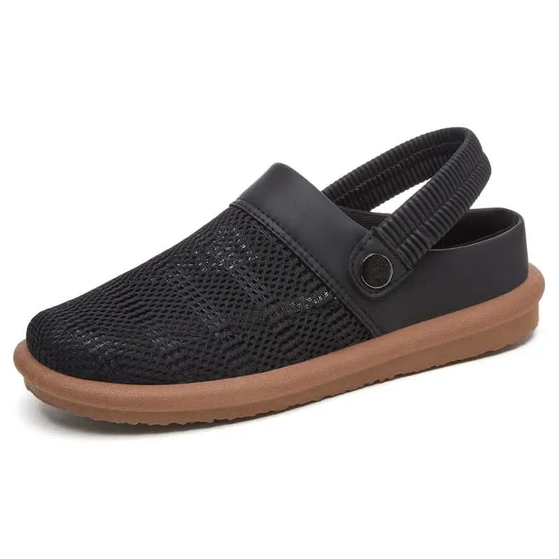 Women mesh slip-on clogs with cushioned footbed and elastic heel strap