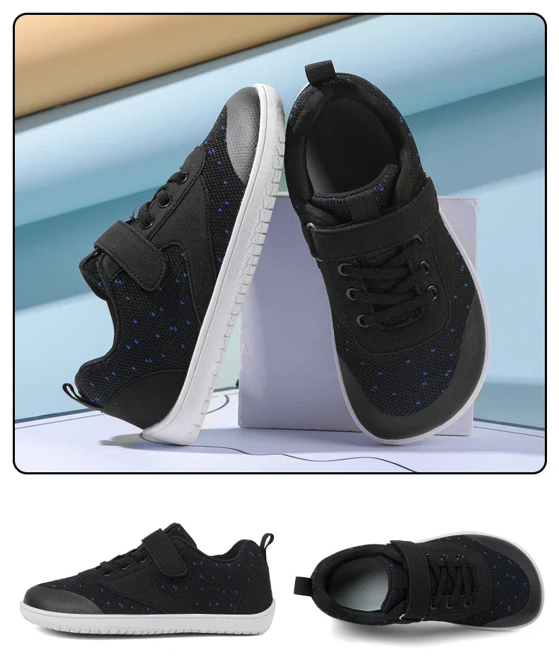 Kids barefoot sneakers with wide toe box and lightweight flexible rubber sole