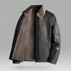 Men leather jacket fleece lined full zip with fleece collar