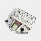 Women handwoven crossbody handbag with top handle in vegan leather
