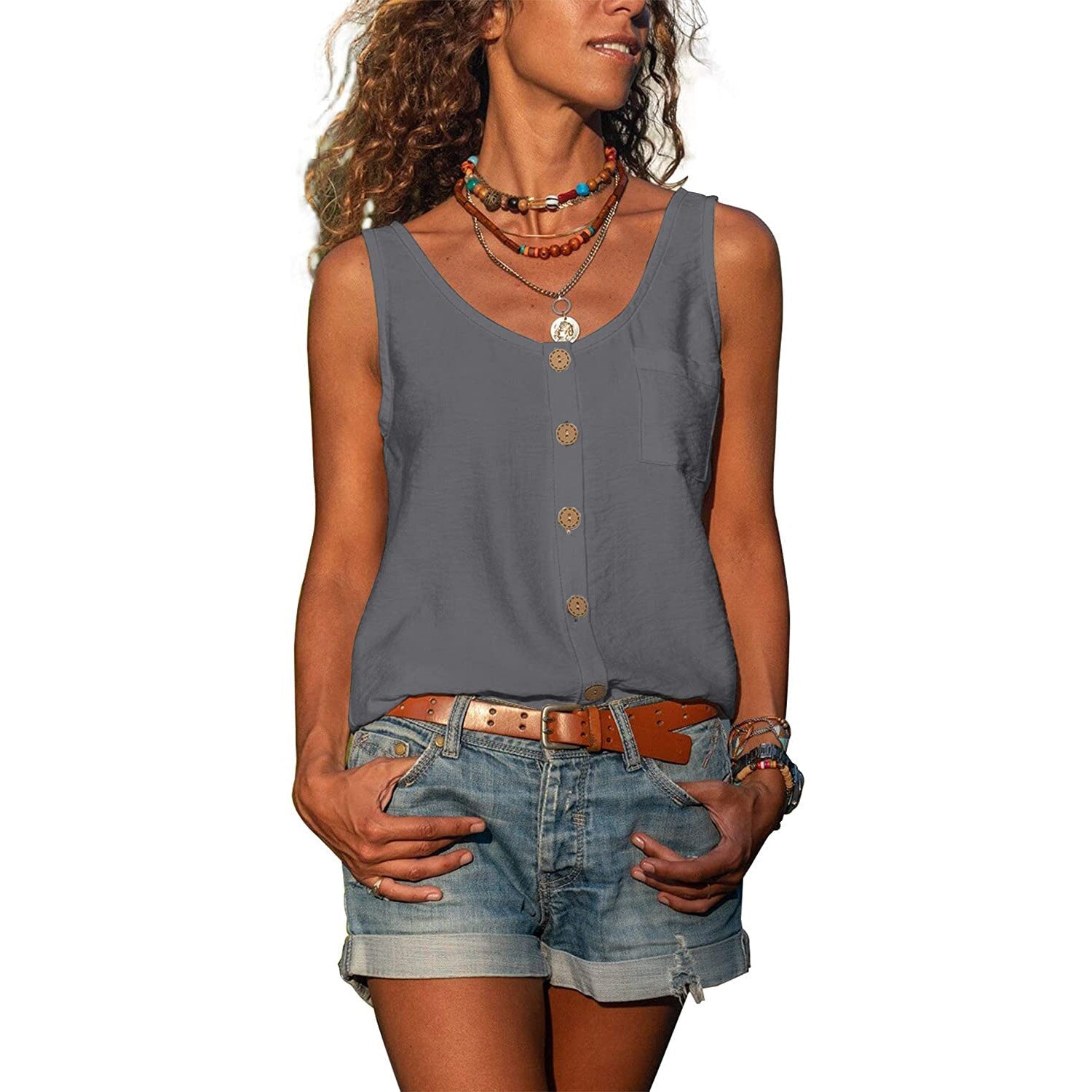 Women's sleeveless tank top Ibiza style slim fit, casual summer top
