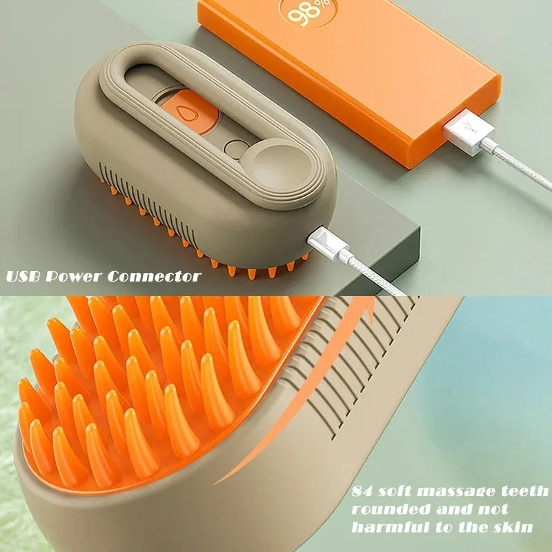 Pet steam brush 3-in-1 electric grooming tool for dogs and cats, deshedding and massage