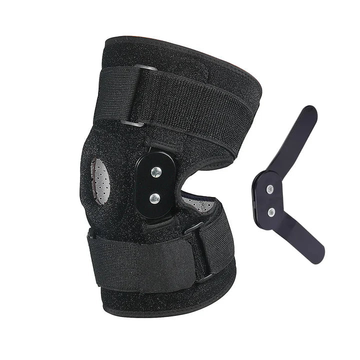Hinged knee brace neoprene adjustable support in black