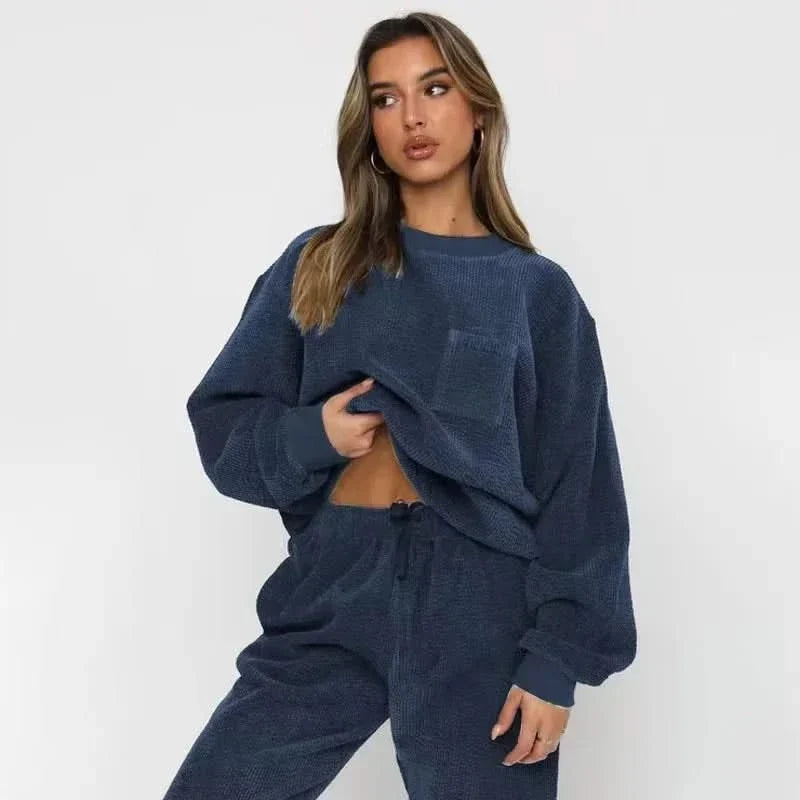 Women corduroy 2 piece lounge set relaxed fit sweatshirt and cuffed joggers