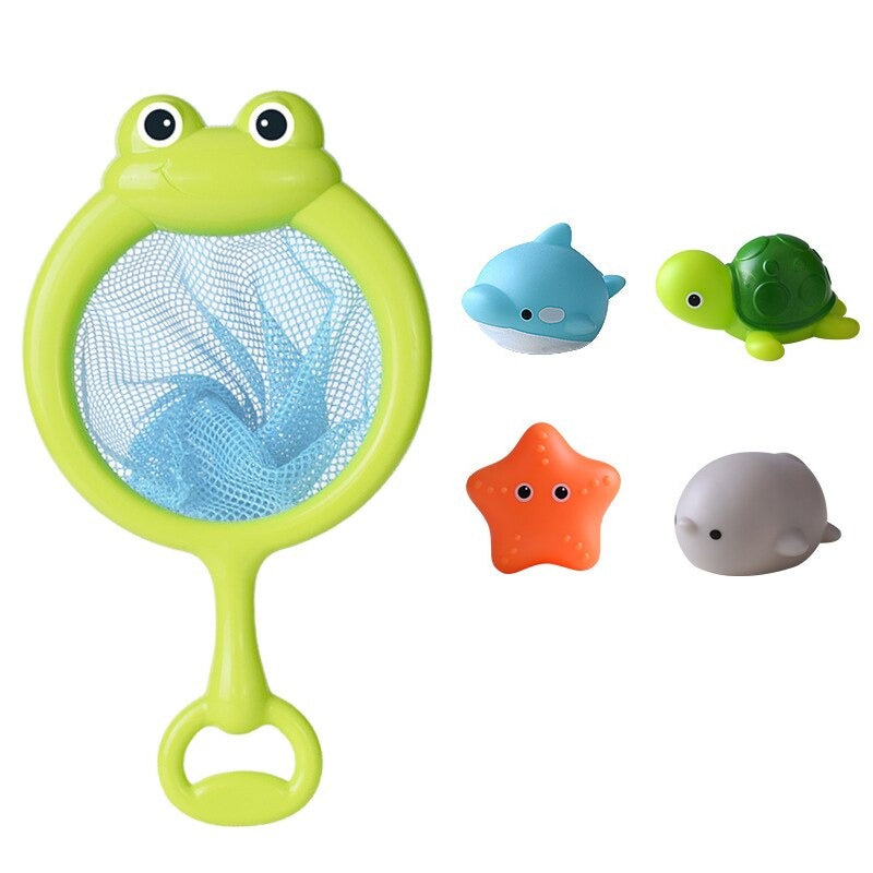 Light-up sea animal bath toys set of 4 with fishing net for kids