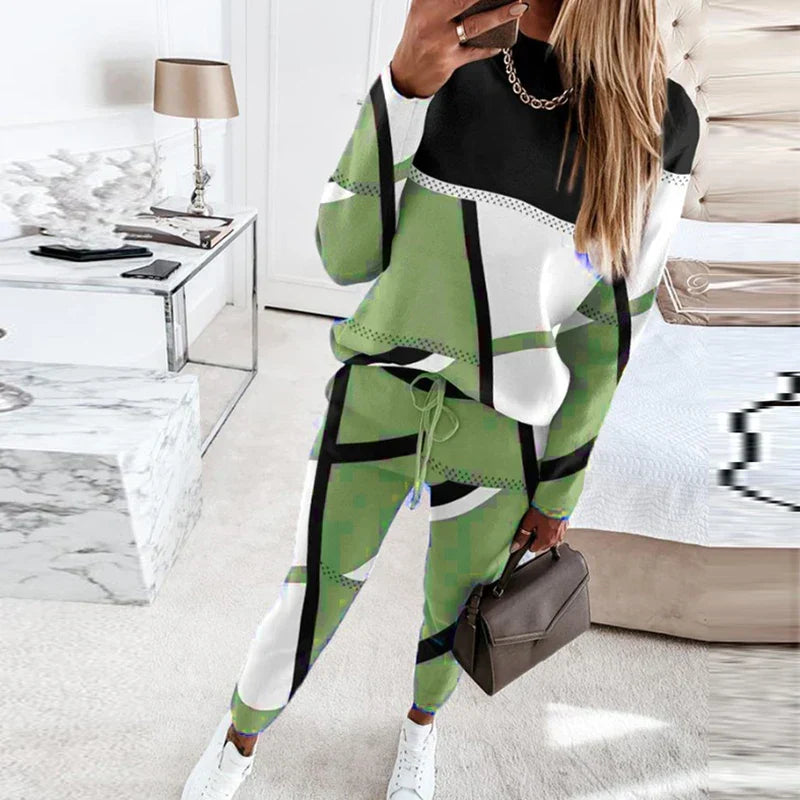 Women 2 piece lounge set O-neck sweater and wide leg drawstring pants