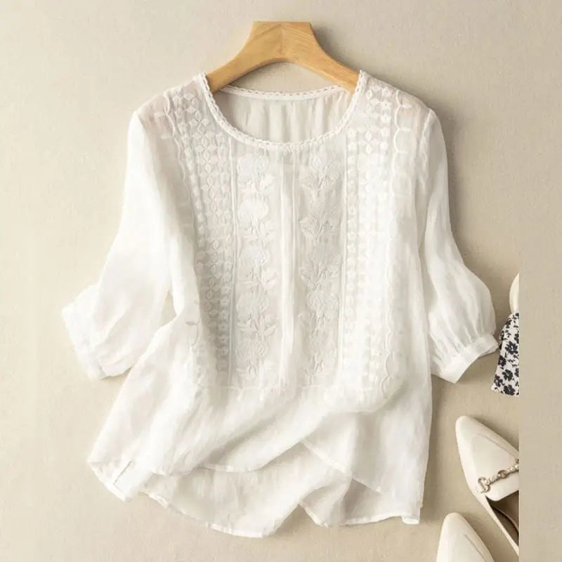 Women Embroidered Relaxed Blouse with delicate stitching in relaxed silhouette