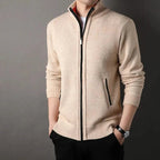 Knit full zip jacket with stand-up collar and side pockets