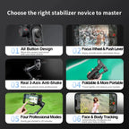 Smartphone gimbal stabilizer 3-axis with AI tracking and face detection, black