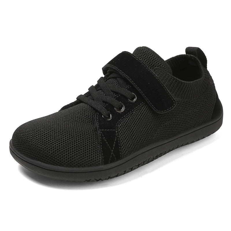 Kids barefoot sneakers wide toe box flexible sole velcro closure