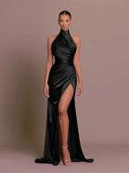 Women's high-slit full-length evening dress, formal maxi gown