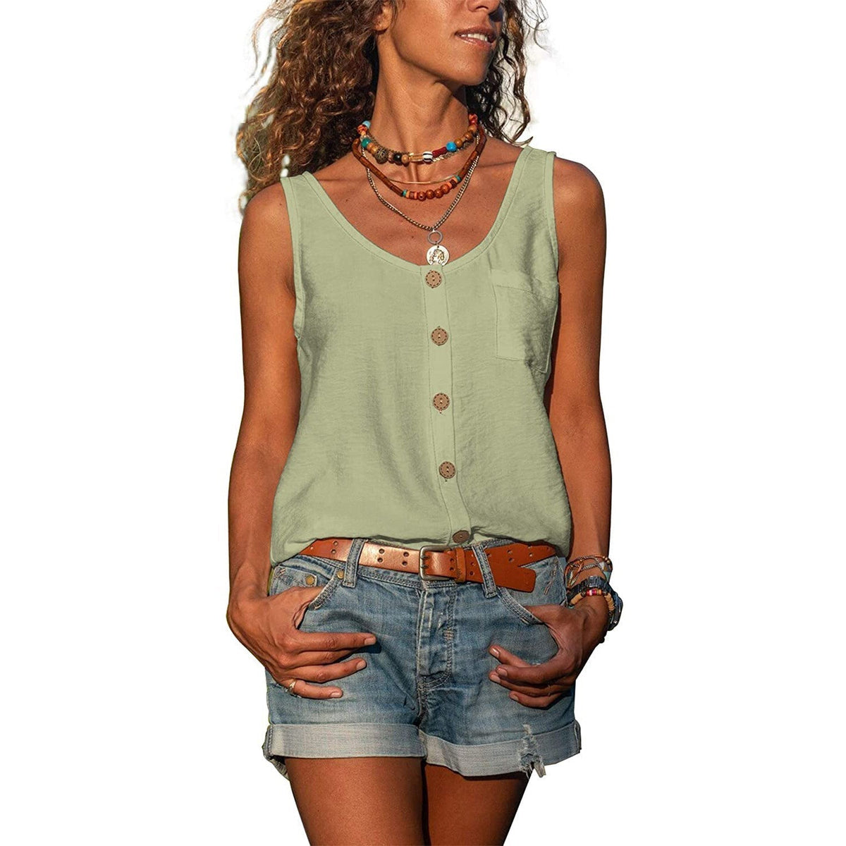 Women's sleeveless tank top Ibiza style slim fit, casual summer top