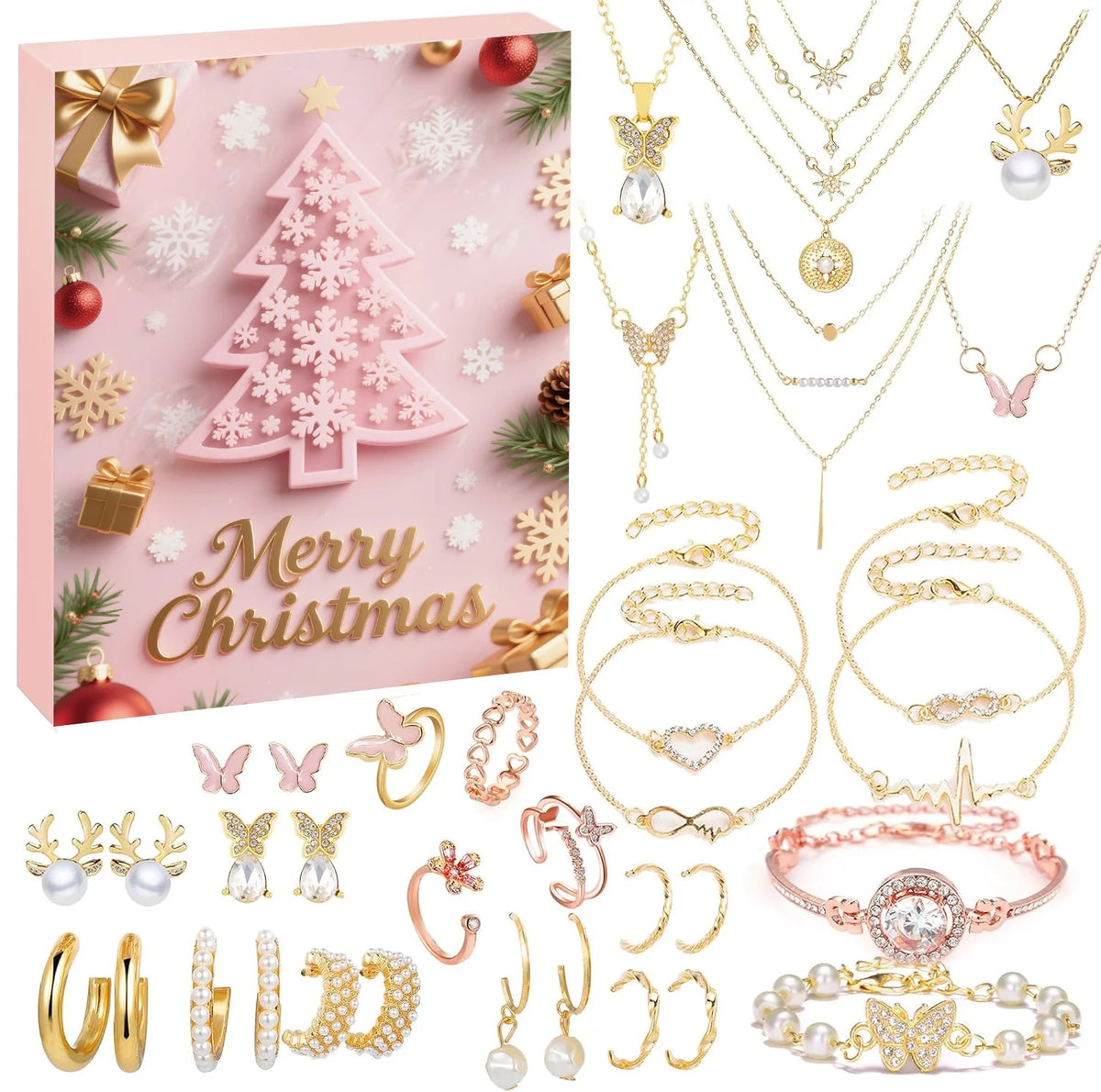 Jewelry Advent Calendar 24 Days Christmas Countdown Holiday Surprise Gift