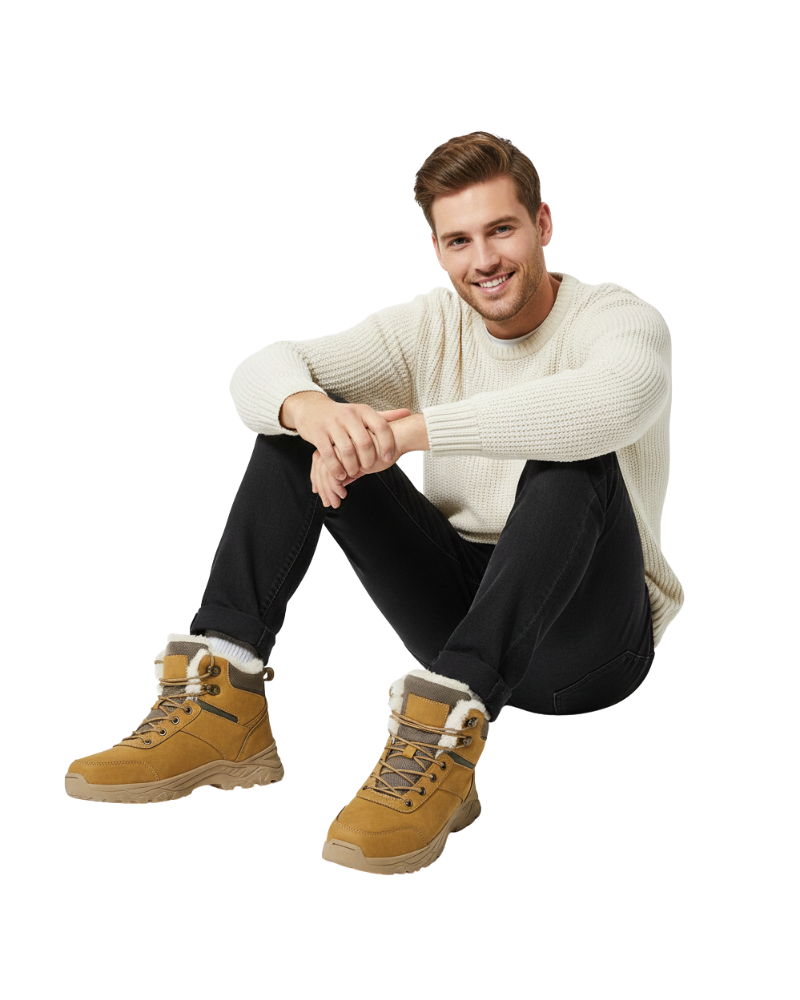 Men faux fur lined winter boots with anti-slip rubber outsole
