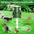 360° ultrasonic animal repellent solar powered, cat fox rat deterrent garden