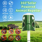 360° ultrasonic animal repellent solar powered, cat fox rat deterrent garden