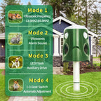 360° ultrasonic animal repellent solar powered, cat fox rat deterrent garden