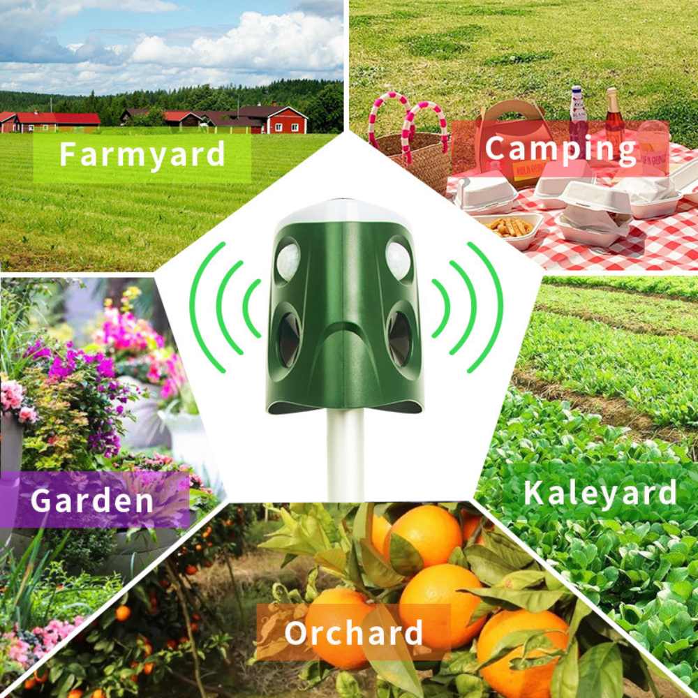 360° ultrasonic animal repellent solar powered, cat fox rat deterrent garden