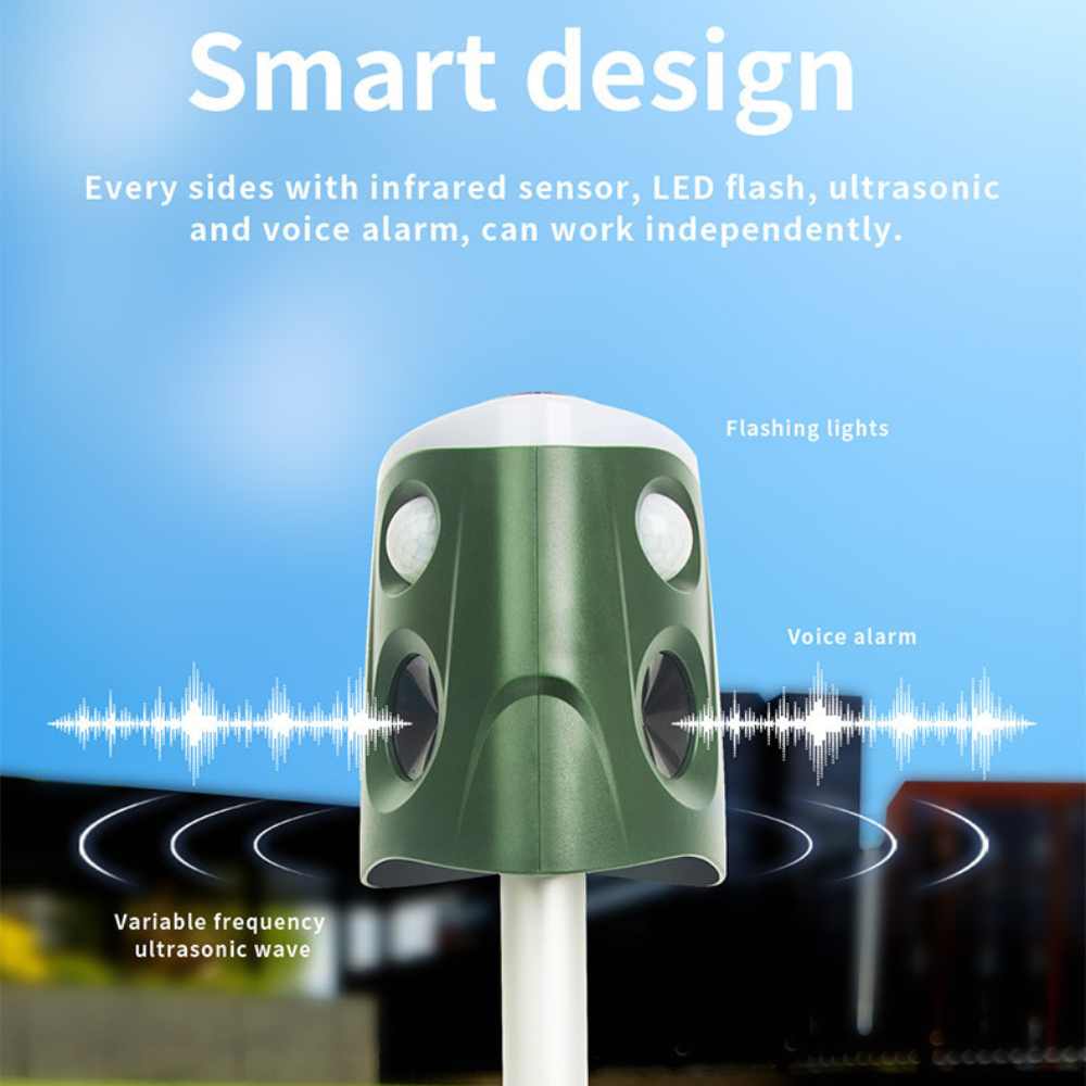 360° ultrasonic animal repellent solar powered, cat fox rat deterrent garden