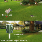 360° ultrasonic animal repellent solar powered, cat fox rat deterrent garden