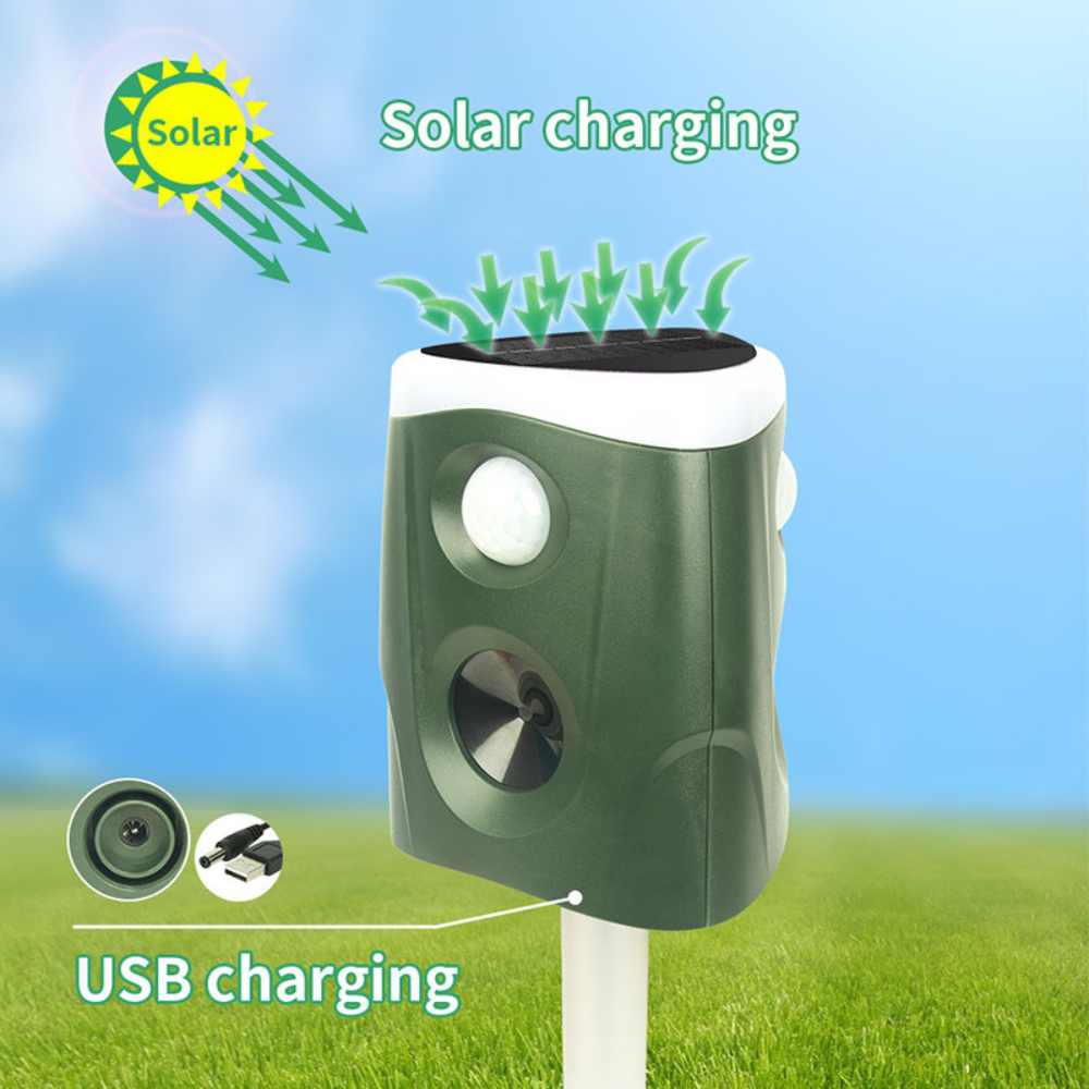 360° ultrasonic animal repellent solar powered, cat fox rat deterrent garden