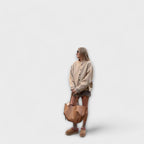 Women vintage tote bag large size in brown black and taupe