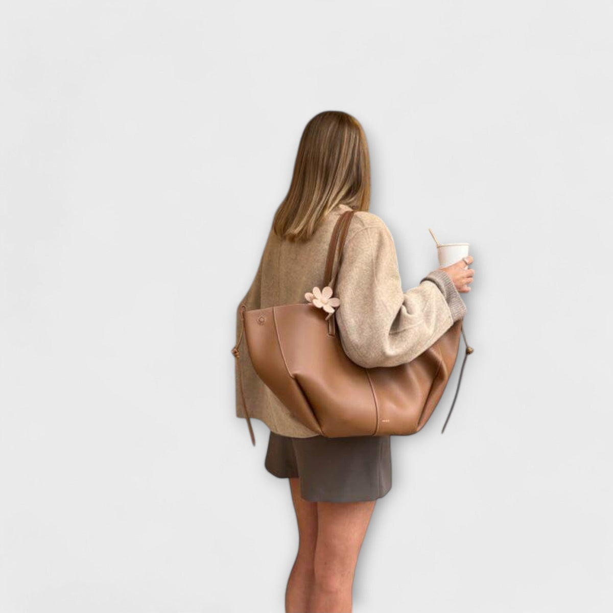 Women vintage tote bag large size in brown black and taupe