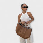 Women vintage tote bag large size in brown black and taupe